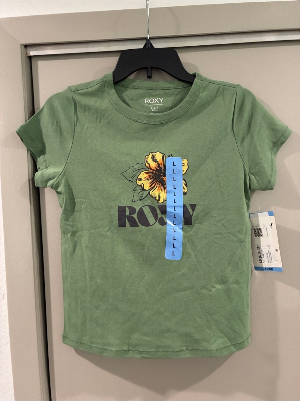 Roxy Green Short Sleeve Tee with Yellow Floral Logo